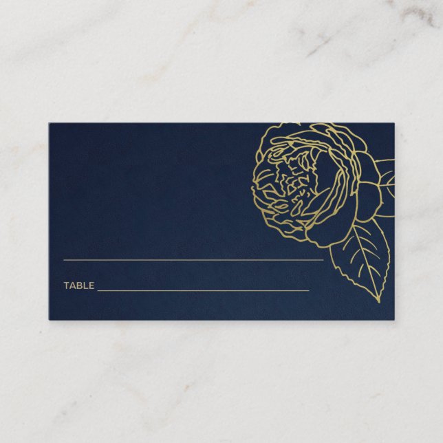 NAVY GOLD ROSE FLORAL BAT BAT MITZVAH PLACE CARDS (Front)