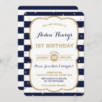 Navy & Gold Royal Prince 1st Birthday Invitation