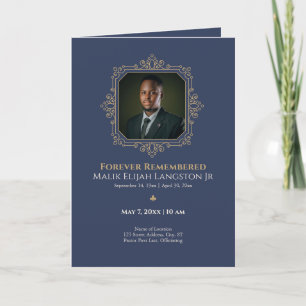 Navy & Gold Royal Theme Photo Funeral Program