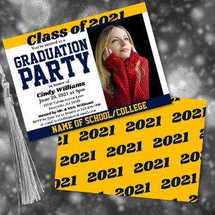Navy Gold School Colours Photo Graduation Invitation