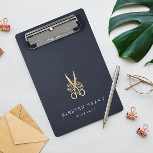 Navy & Gold Scissors Salon Logo Mini Clipboard