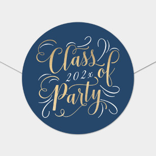 Navy Gold Script Class of 2026 Graduation Party Classic Round Sticker