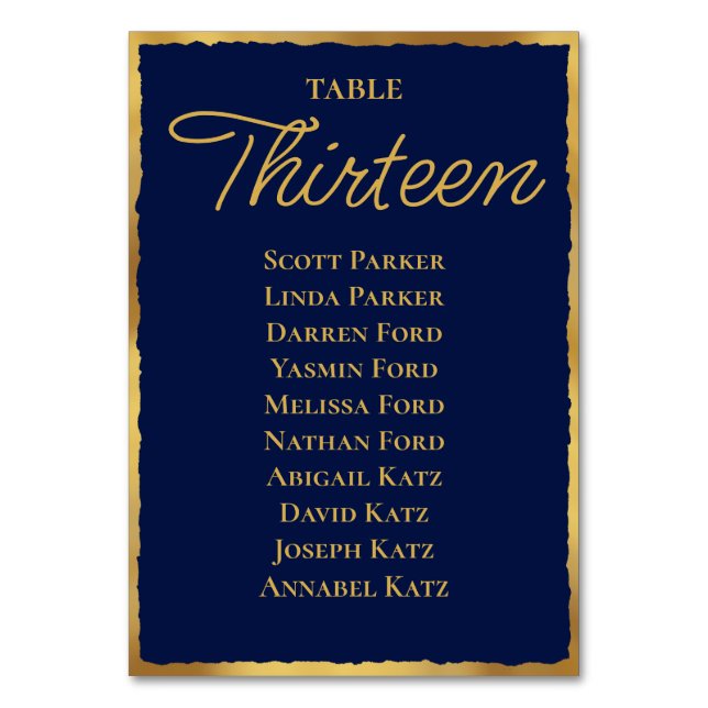 Navy Gold Seating Chart Table Number (Front)