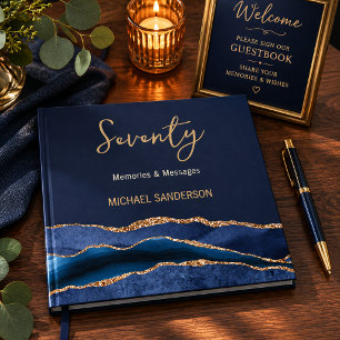 Navy Gold Seventy Memories Guestbook