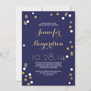 Navy Gold & Silver Confetti Bridal Shower Invitation