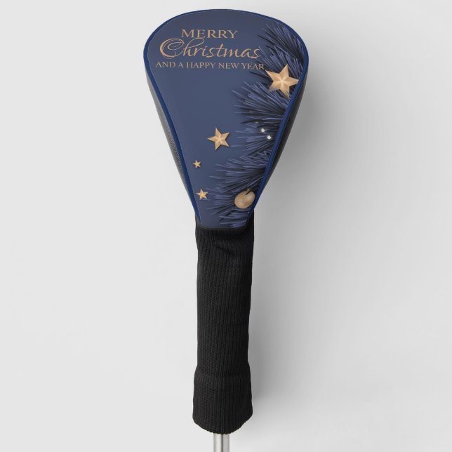 Navy Gold Simple Christmas Day Driver Best Golf Head Cover (Front)