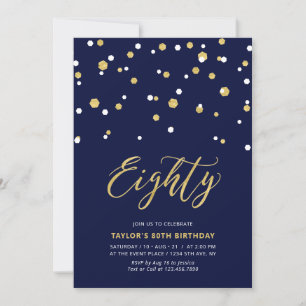 Navy & Gold Simple Eighty 80th Birthday Party Invitation
