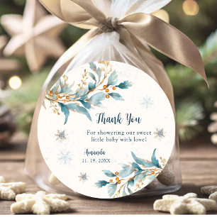 Navy Gold Snowflake Thank You – Winter Baby Shower Classic Round Sticker