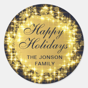 Navy & Gold Sparkle Snowflakes Christmas Ball Classic Round Sticker