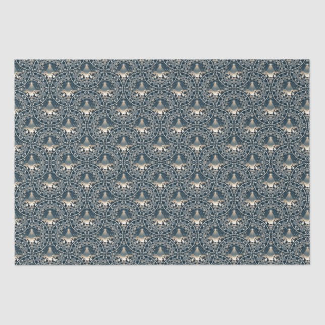 Navy & Gold Star of Wonder Mandala Art Deco Fans Tissue Paper (Front)