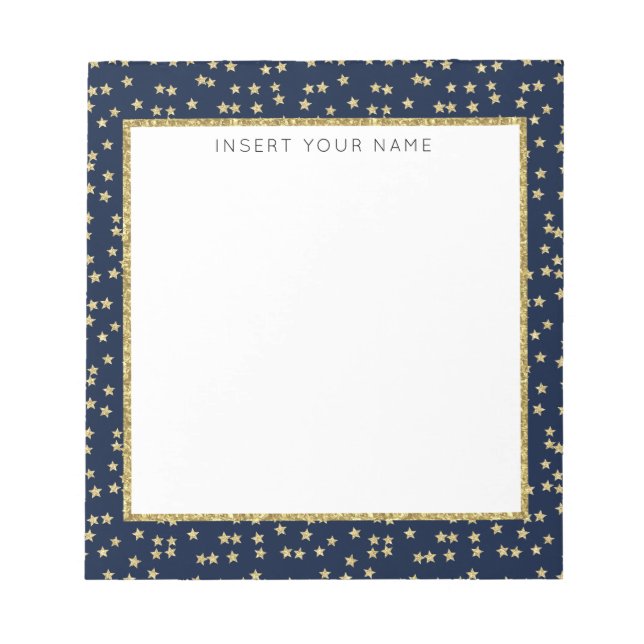 Navy & Gold Stars Personalized Notepad 5.5" x 6" (Front)