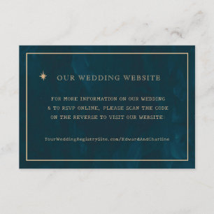 Navy Gold Stars Wedding Website RSVP QR Cod Enclosure Card