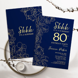 Navy Gold Surprise 80th Birthday Invitation