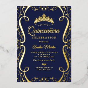Navy Gold Swirl Elegant Quinceanera 