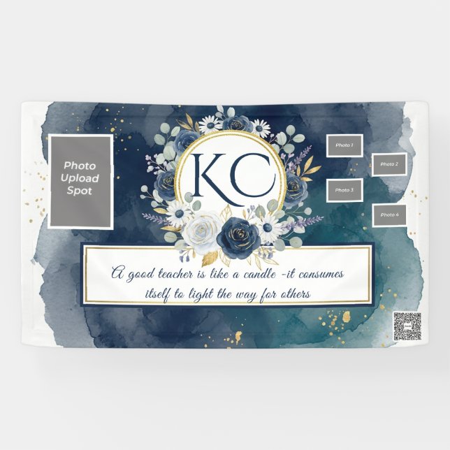 Navy Gold Teacher Appreciation Photo Banner (Horizontal)