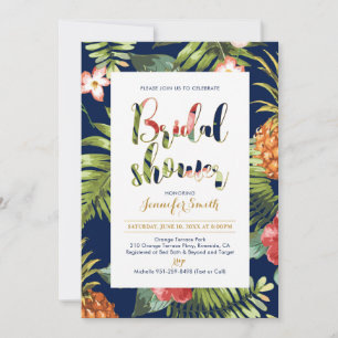 Navy & Gold   Tropical Bridal Shower Invitation