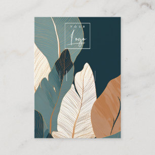 Navy Gold Tropical Leafy Logo Hoop Loop Display Business Card