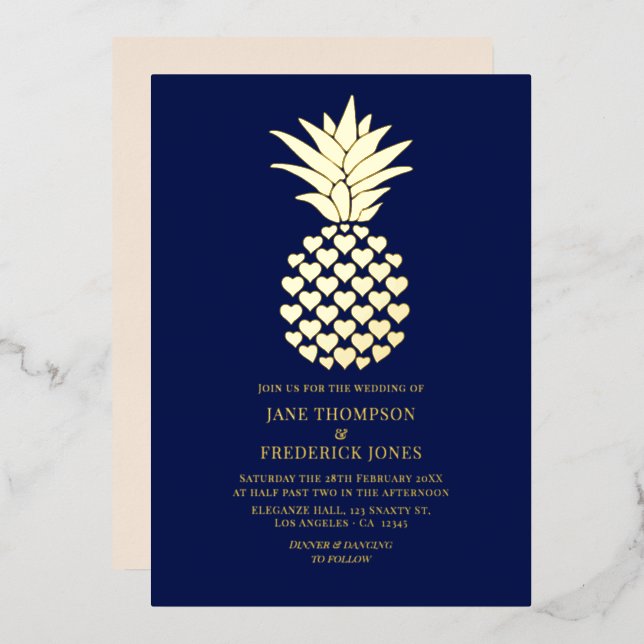 Navy & Gold Tropical Pineapple Wedding (Front/Back)