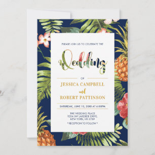Navy & Gold   Tropical Summer Wedding Invitation