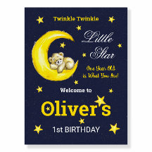 Navy Gold Twinkle Little Star 1st Birthday Welcome