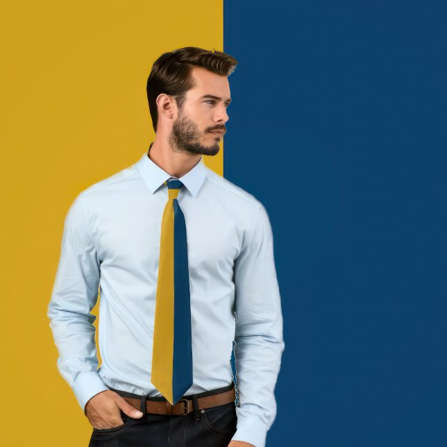 Navy & Gold Two Colour Tie (Man wears a Navy & Gold Two Color Neck Tie)