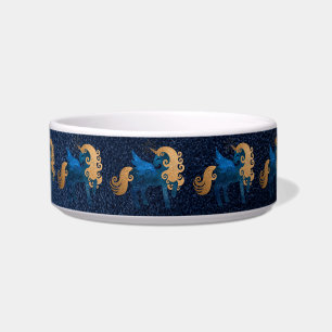 Navy Gold Unicorn Pet Feeding Bowl