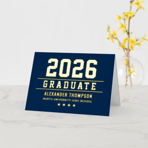 Navy Gold Varsity Graduation Thank You 2026 Foil Greeting Card