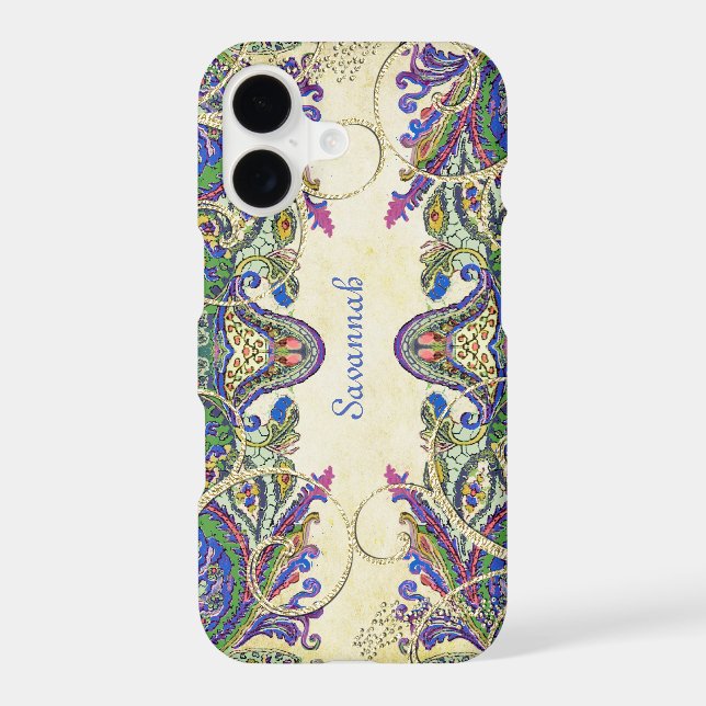 Navy Gold Vintage Peacock Paisley iPhone (Back)