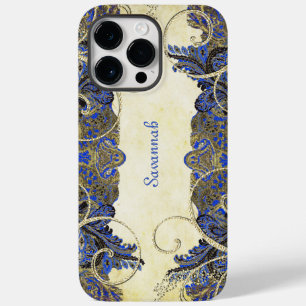 Navy Gold Vintage Peacock Paisley iPhone 4 Case