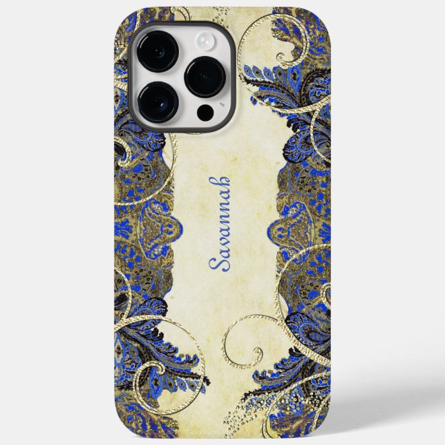 Navy Gold Vintage Peacock Paisley iPhone 4 Case (Back)