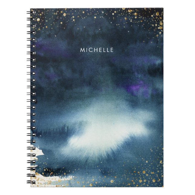 Navy Gold Watercolor | Add Your Name Notebook (Front)
