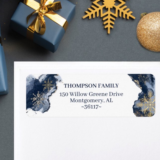 Navy & Gold Watercolor Gold Snowflakes & Jewels (Creator Uploaded)
