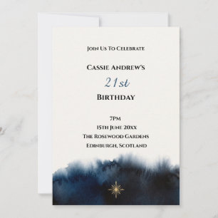 Navy Gold Watercolor Milestone Birthday Invitation