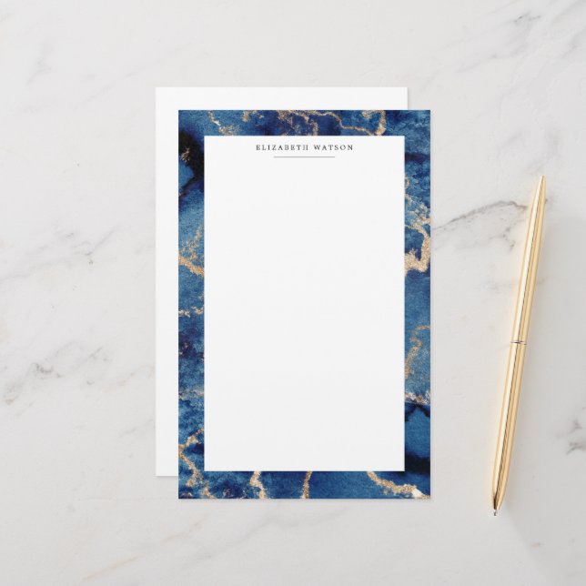 Navy Gold Waves Coastal Luxurious Stationery (Front/Back In Situ)