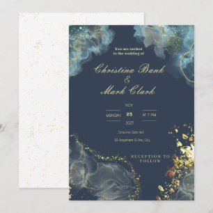 Navy Gold wedding invitation