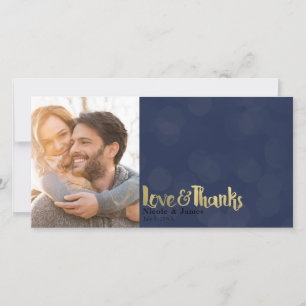 Navy & Gold Wedding Photo Love & Thanks Thank You Card