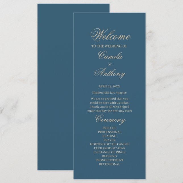 Navy Gold Wedding Program (Front/Back)