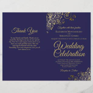 Navy & Gold Wedding Program Invitation Combo