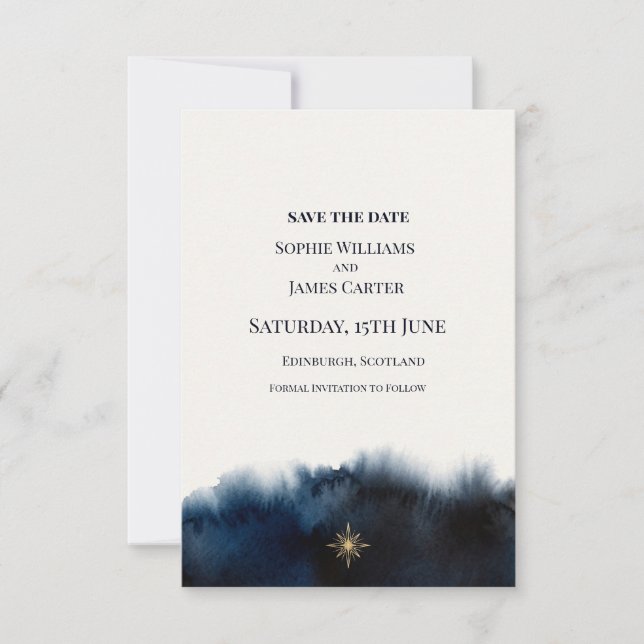 Navy Gold Wedding Save The Date (Front)