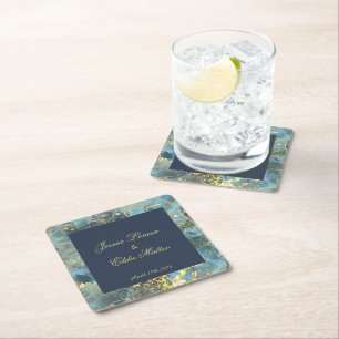 Navy & Gold Wedding Square Paper Coaster