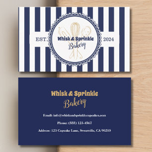 Navy & Gold Whisk Chef Catering Bakery  Business Card