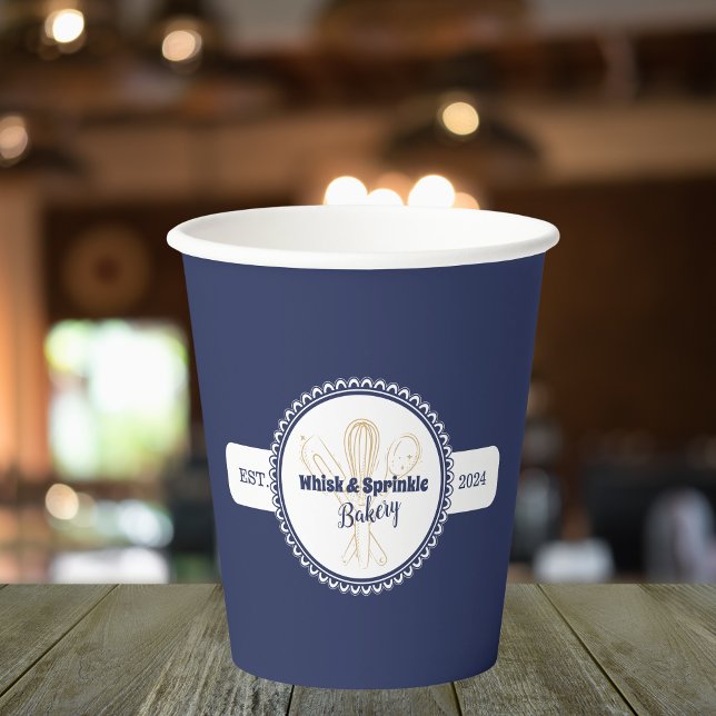Navy & Gold Whisk Chef Catering Bakery  Paper Cups (Creator Uploaded)