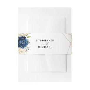 Navy Gold White Champagne Ivory Geometric Wedding Invitation Belly Band