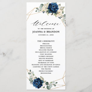 Navy Gold White Champagne Ivory Geometric Wedding Program