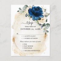 Navy Gold White Champagne Ivory Roses RSVP