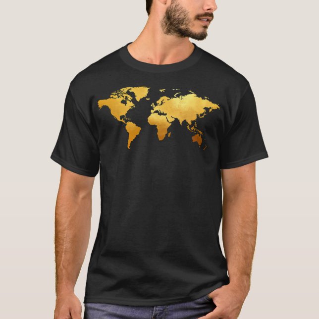 Navy Gold World Map T-Shirt (Front)
