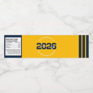Navy & Gold Yellow Graduation Water Bottle Labels