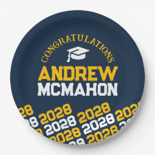 Navy & Gold Yellow Half Repeat Grad Personalized Paper Plate