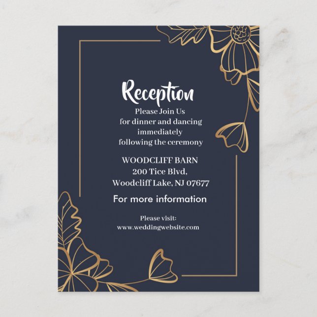 Navy & golden floral announcement postcard (Front)