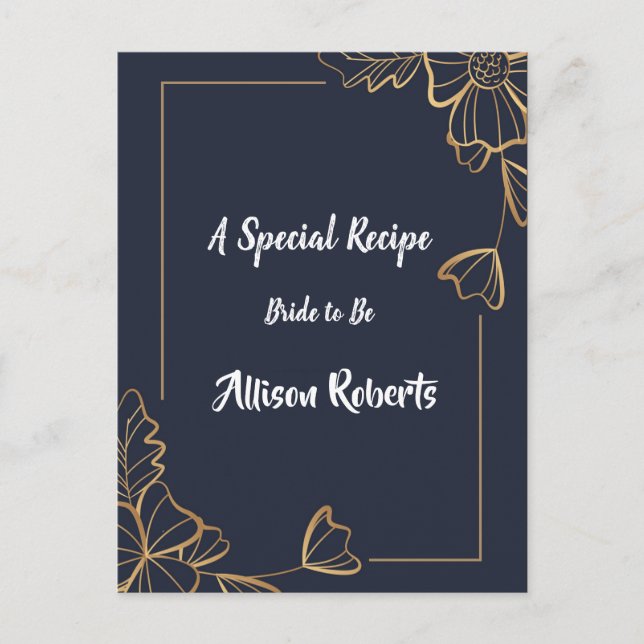 Navy & golden floral  Bridal Shower Postcard (Front)